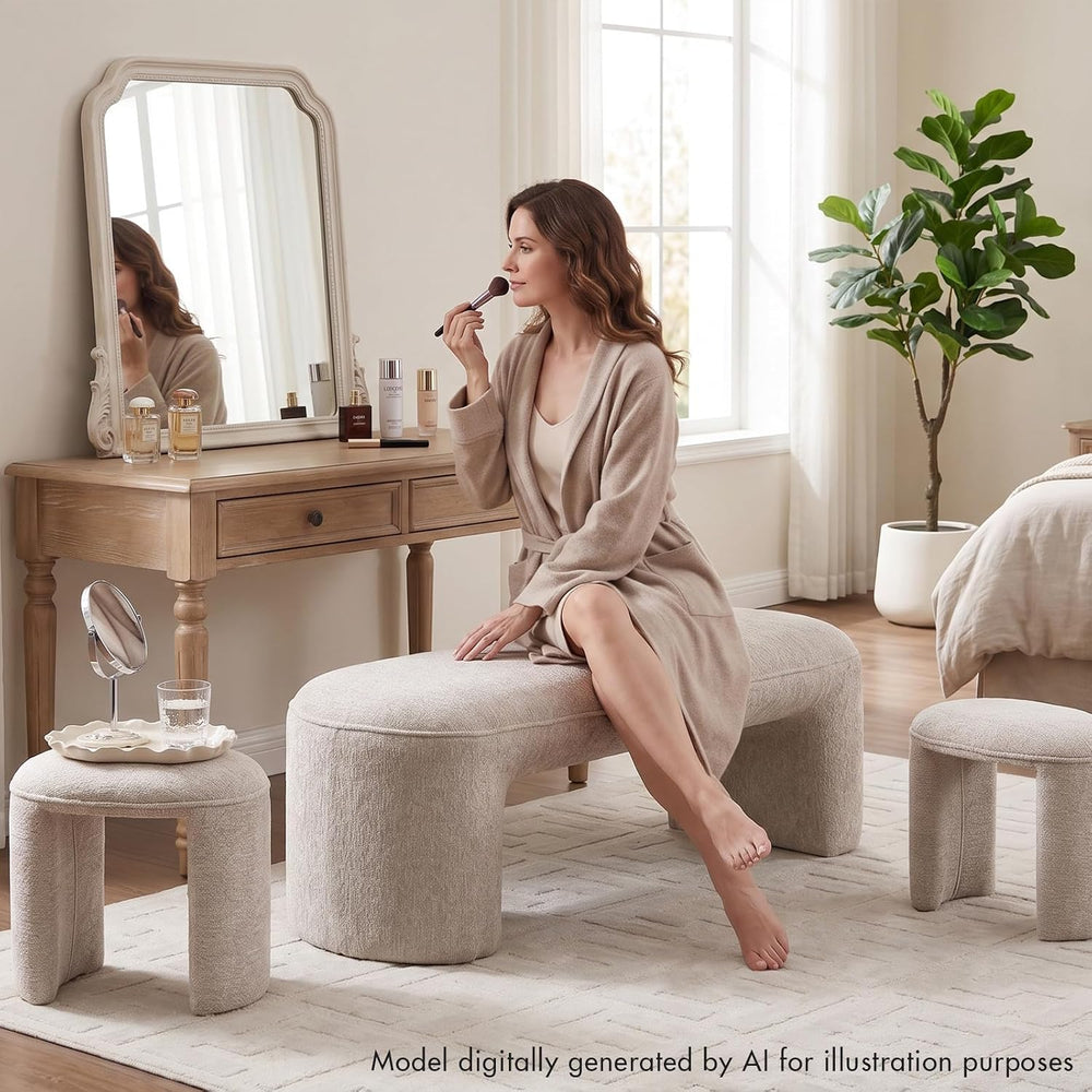 Hyfirm 3-Piece Upholstered Ottoman Bench Set, 53" Waterfall End of Bed B...