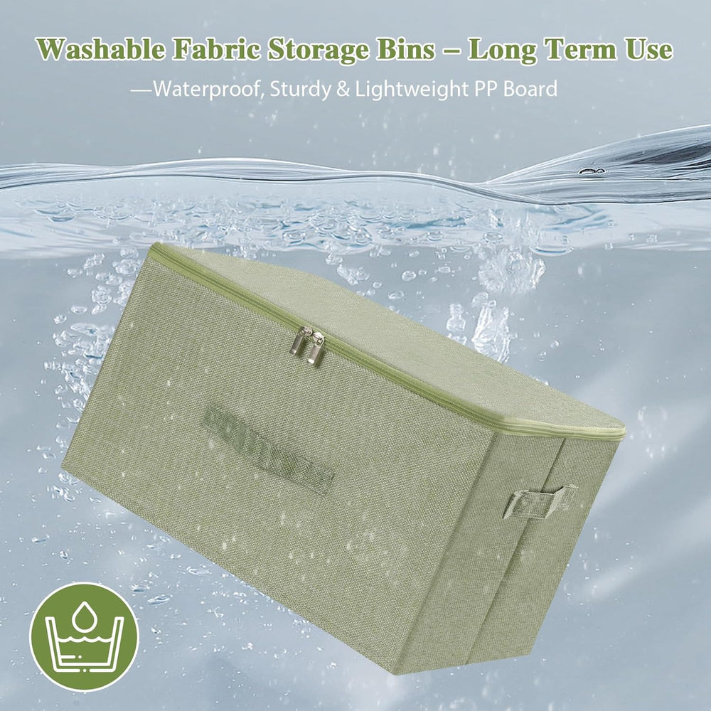 ANMINY Fabric Storage Bins with Zipper Lids, 20"x15"x12", Gree...