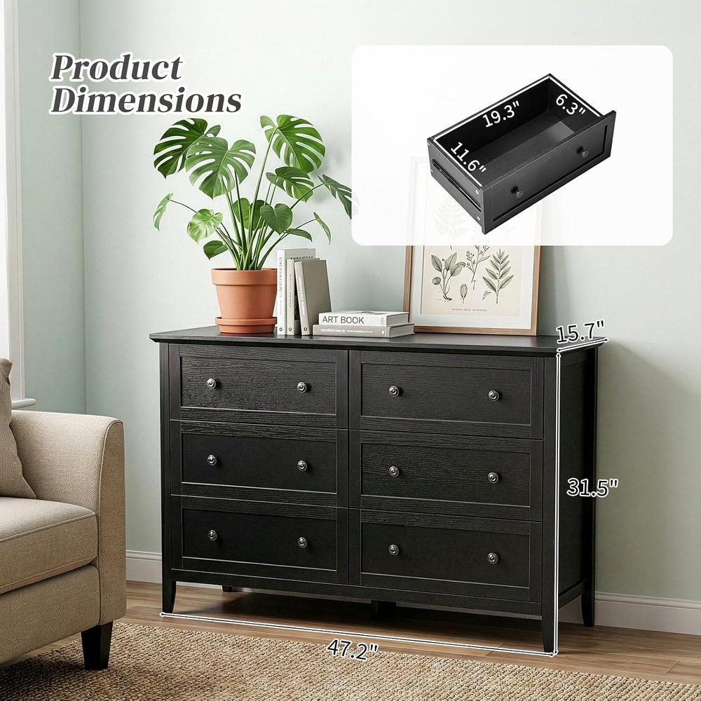 Karl home Black Farmhouse 6 Drawers Tall Dresser, Bedroom Storage Chest