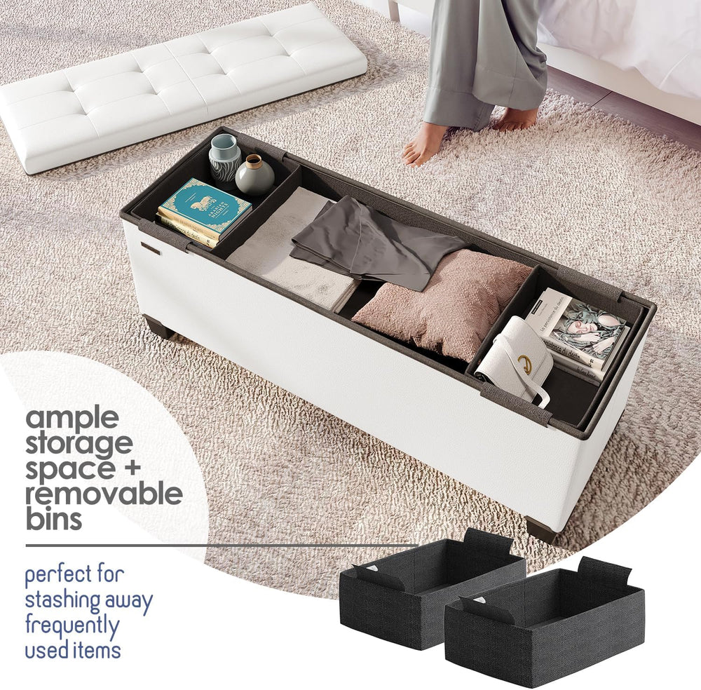 Storage Ottoman Bench with Bins, 43-in Storage Bench for Bedroom End of Bed, ...