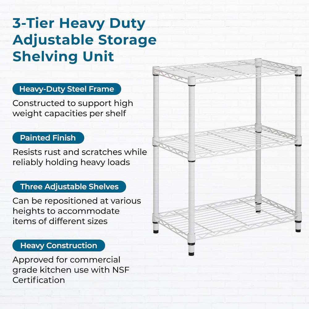 Honey-Can-Do 3-Tier White Wire Shelf, NSF, 250 lb/Shelf, 14x24x30 in