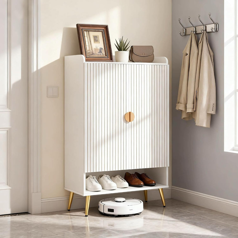 HOMPUS 43.3" Tall Shoe Cabinet with Doors, 7-Tier Shoe Storage Cabinet w...