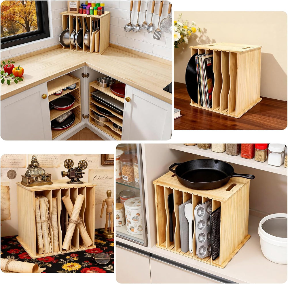 6 Tier Wooden Tray Dividers for Cabinets, Cookie Sheet Organizer 15.7" W...