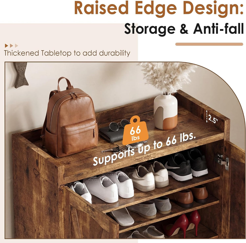 Farmhouse Shoe Storage Cabinet with Doors for Entryway, Rustic