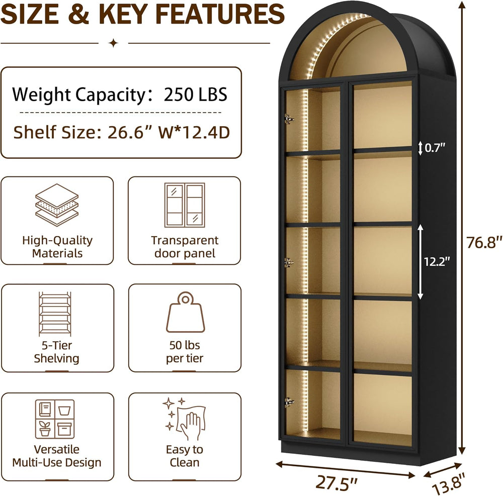Wildhome Arch Display Cabinet with Acrylic Glass Door,77" Tall Curio Cab...