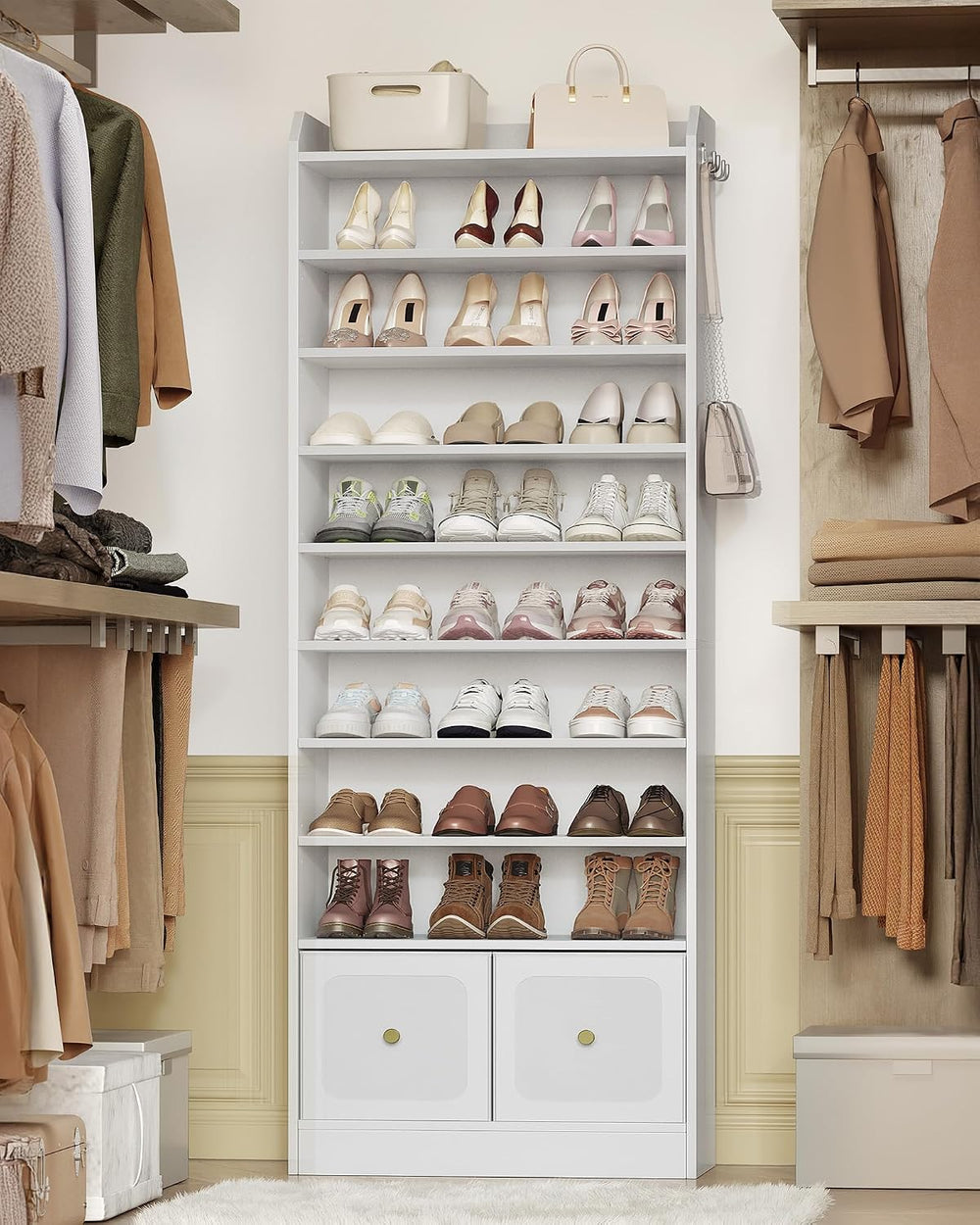 Hzuaneri Shoe Storage Cabinet, 10 Tiers Shoe Cabinet with 2 Cloth Drawers, Wo...