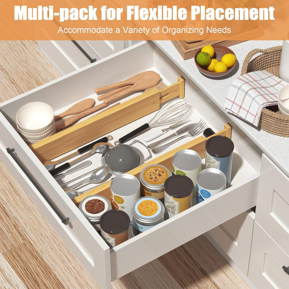 Bamboo Drawer Dividers, Adjustable Drawer Organizers, Fits 17.6–21" Drawers