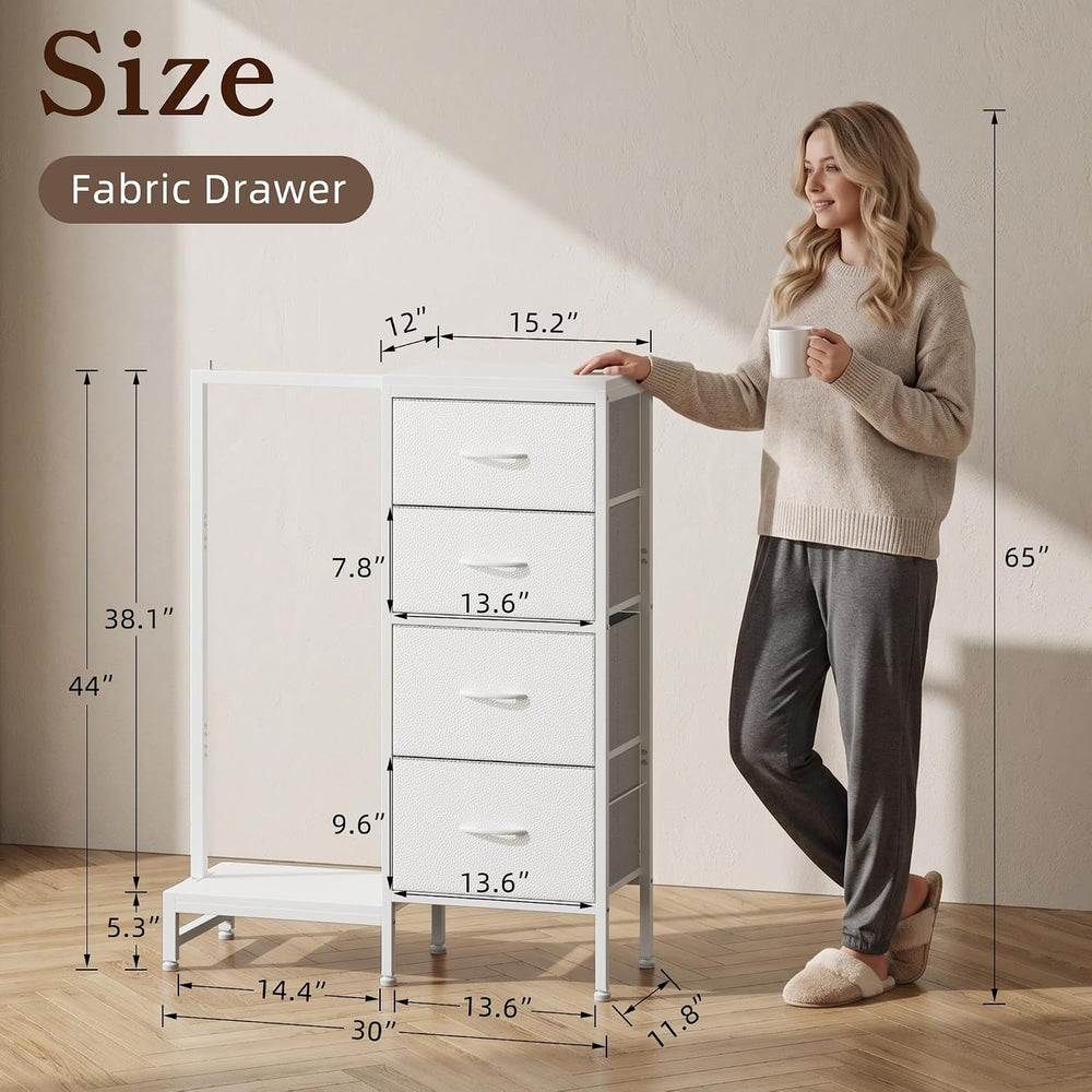 HIGDBFE Tall Dresser 44''H with Hanging Rack, 4 Drawers Small Closet ...