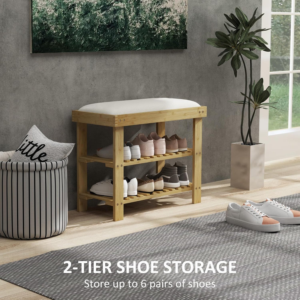 HOMCOM Small Bamboo Shoe Bench 3-Tier Storage 23.6" x 11.4" x 19.3&...