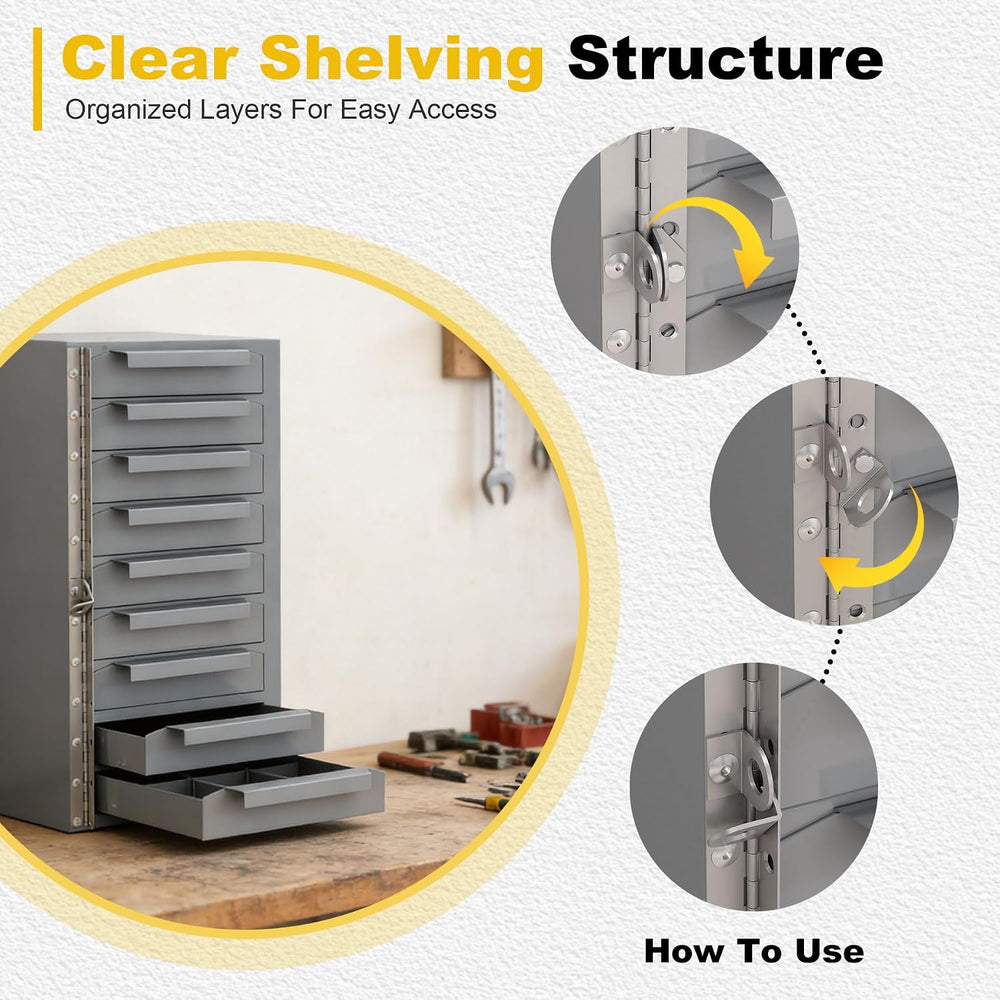 9-Drawer Storage Cabinet, Lockable Steel Parts Cabinet Bolt Bin