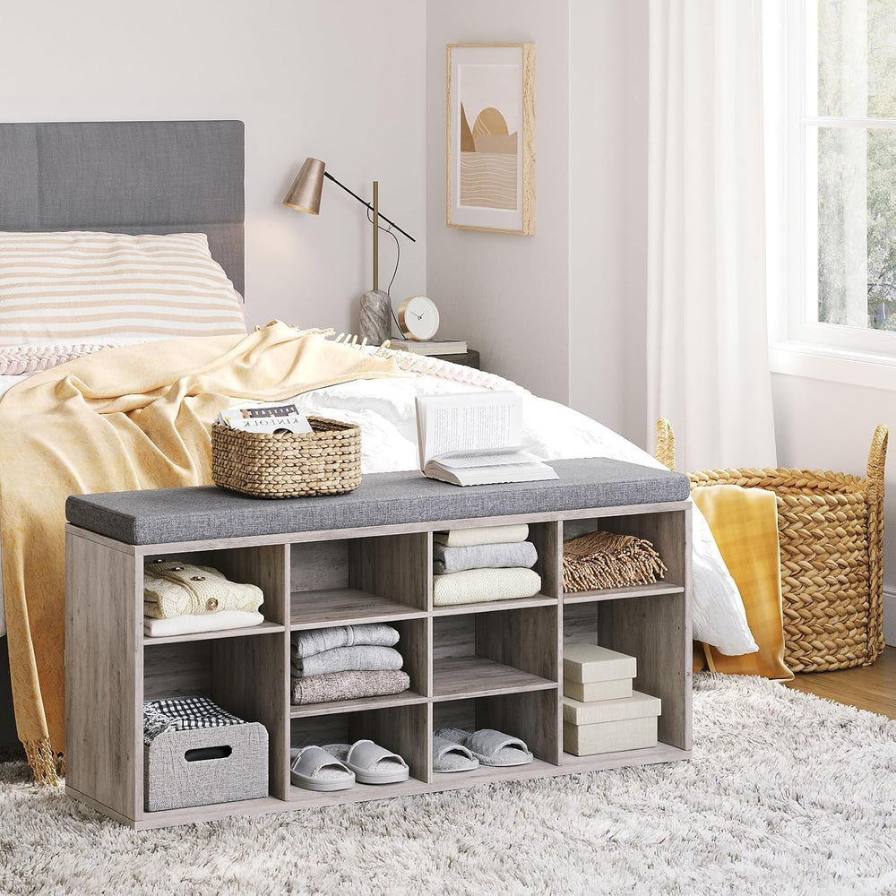DINZI LVJ Shoe Storage Bench with Cushion, 40.9" Cubby Shoe Rack, 12-Cubby