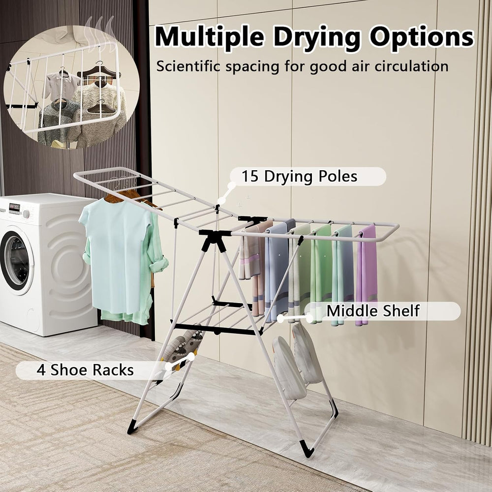 Tangkula Clothes Drying Rack, Collapsible Laundry Rack with Hanging Rods, Sho...