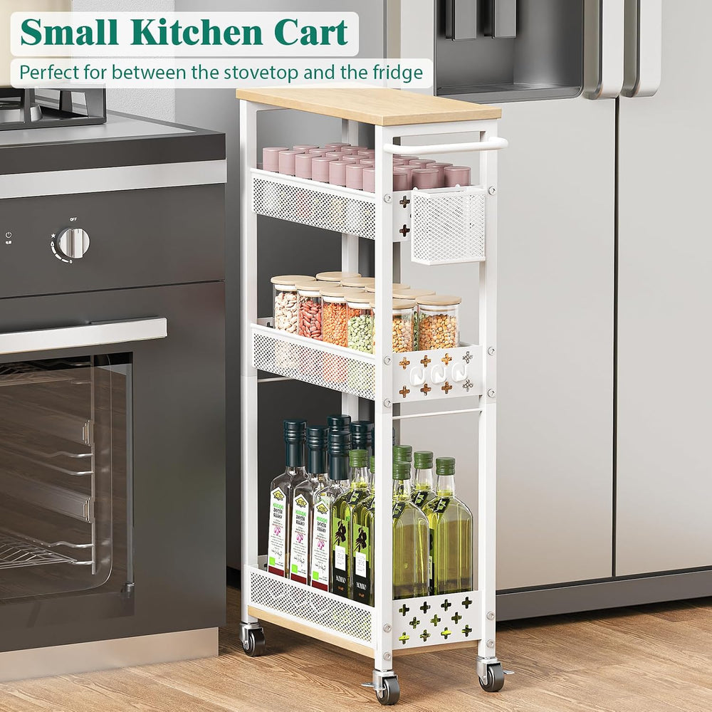 XYZLVSI Slim Rolling Storage Cart, 4 Tier Narrow Shelf for Small Spaces