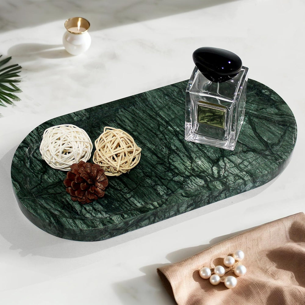 Genuine Real Natural Marble Tray for Bathroom, Luxury Indian Green Stone Vani...