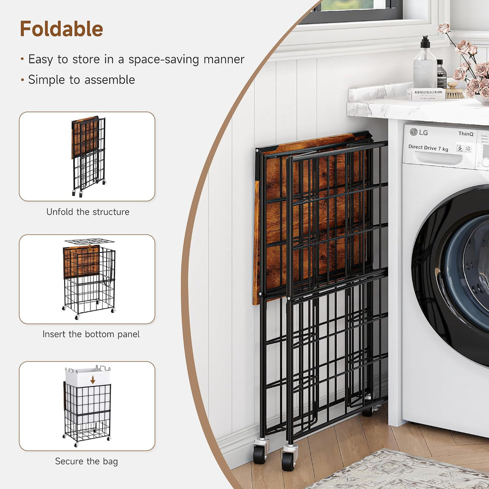 90L Laundry Basket with Wheels, Large Capacity Laundry Hamper with Removable ...