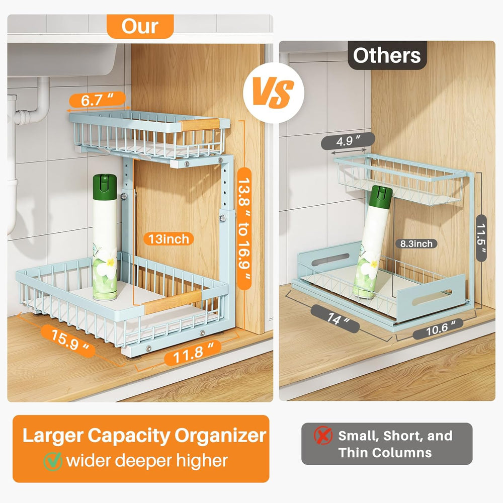 PXRACK Under Sink Organizer, Adjustable Height, 2 Tier Pull Out Under Cabinet...
