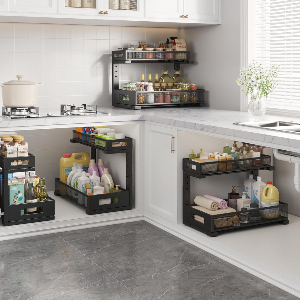 2 Pack 17IN Depth Under Sink Storage Organizer, Large 2-Tier Elegant Mesh Pul...