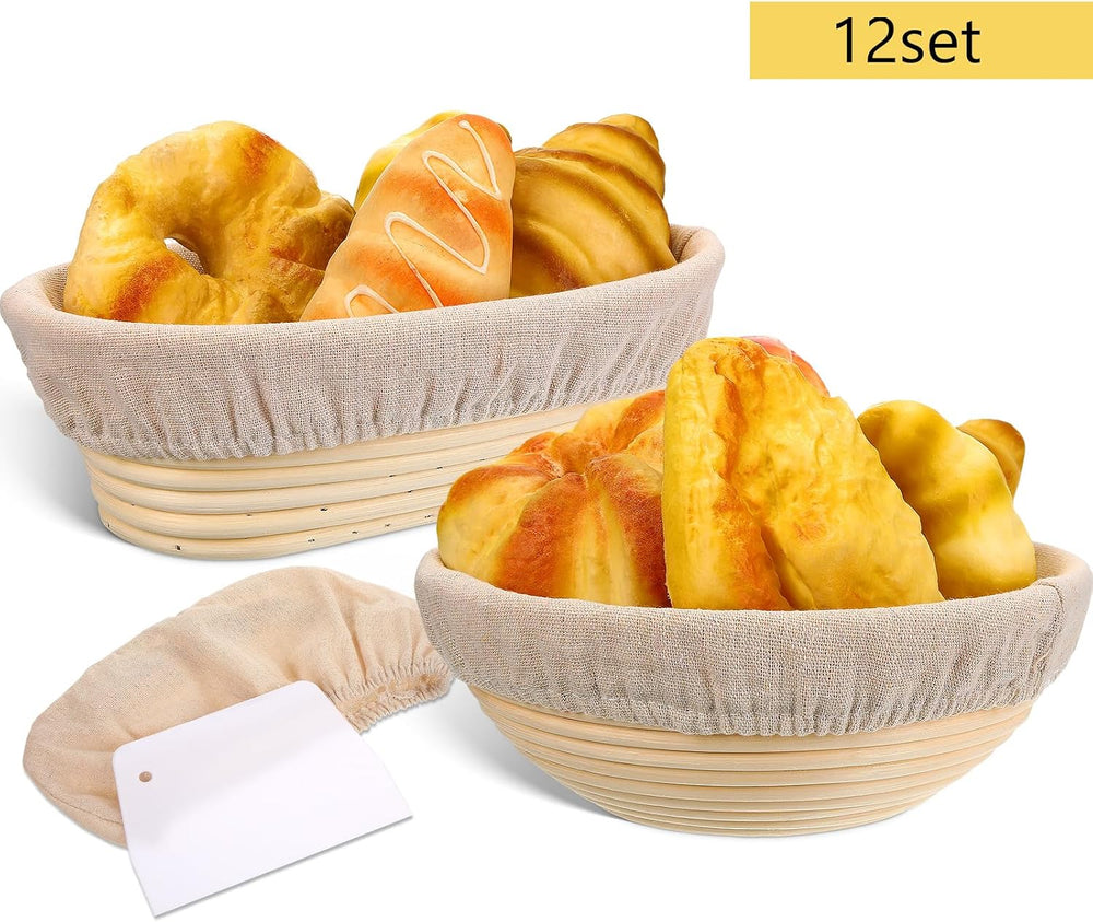 Geetery Set of 12 Proofing Basket, 10 Inch Round Oval Cane Bread Proofing Bas...