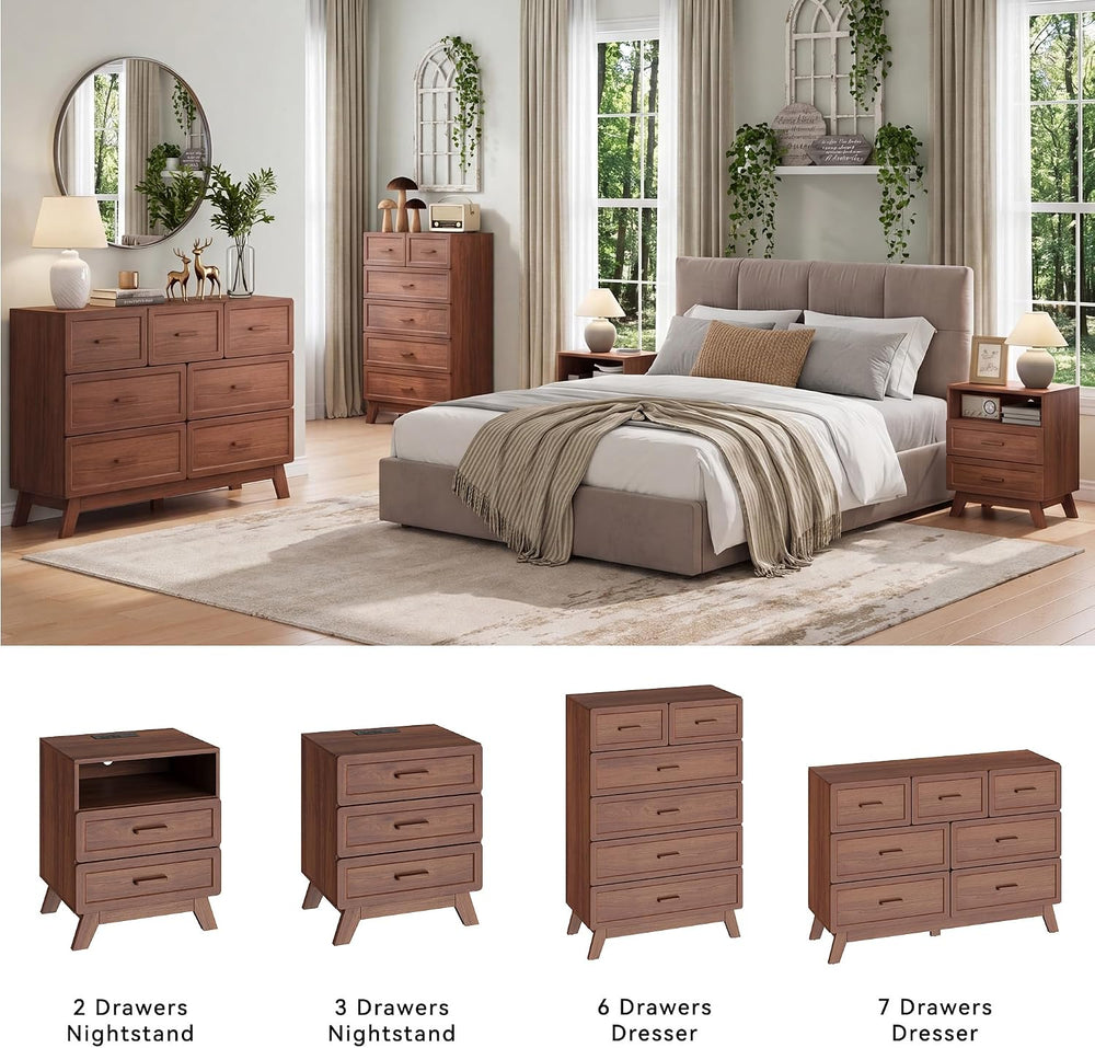 YANSNWO Walnut 7 Drawer Dresser for Bedroom, 47" Wide Chest of Drawers