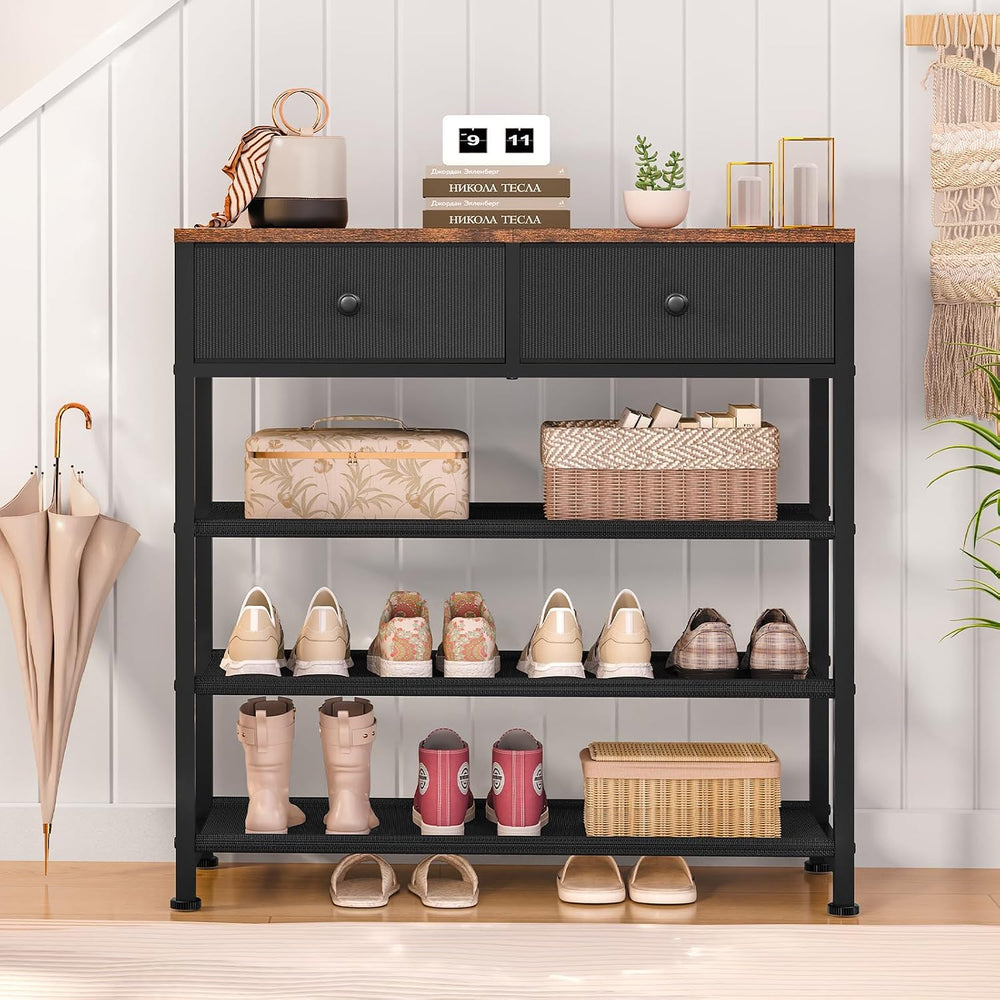 usikey Shoe Rack, 4 Tier Shoe Storage Organizer with 2 Drawers, Metal Shoe Sh...