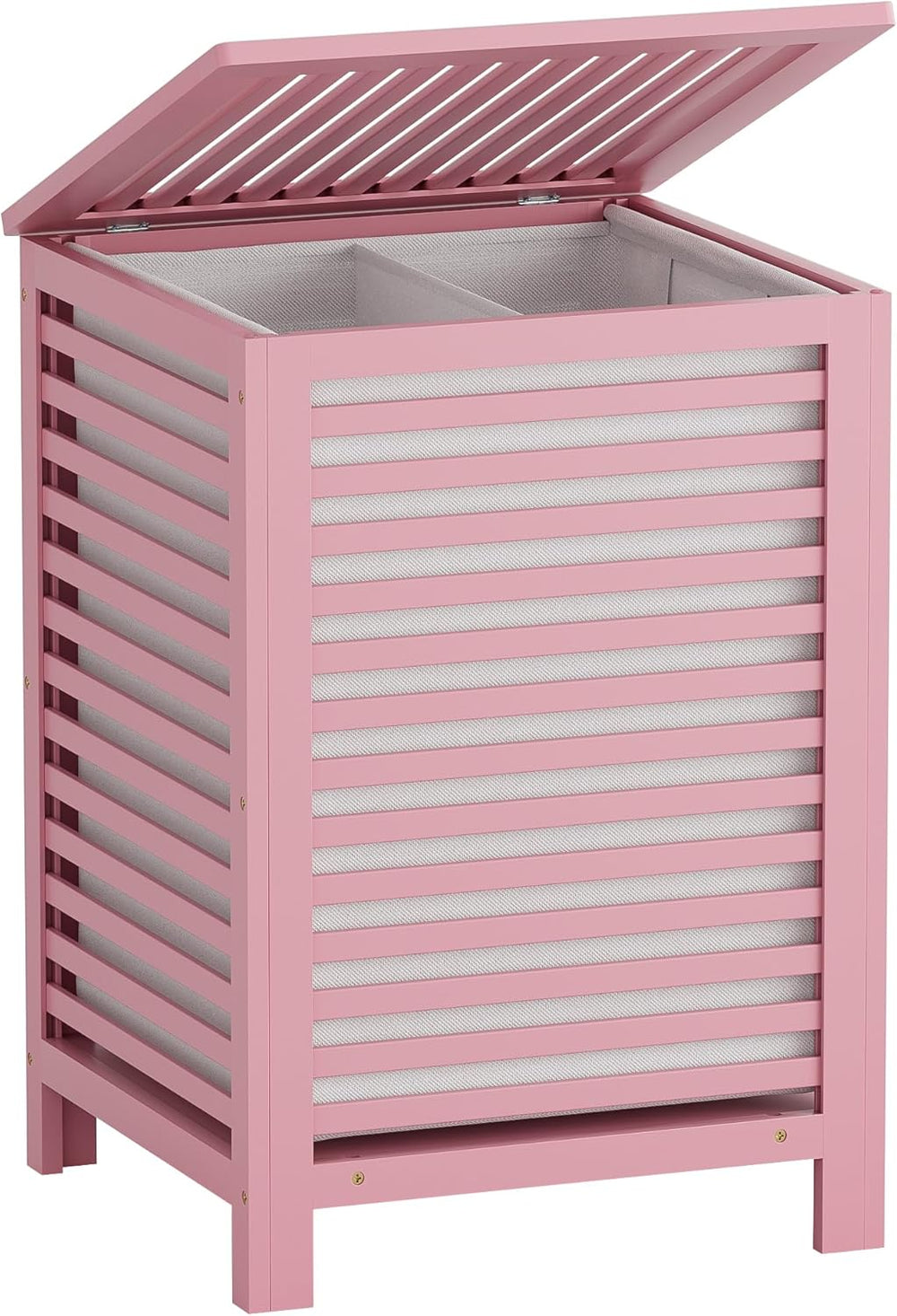 SMIBUY Double Laundry Hamper with Lid, 120L Bamboo Laundry Basket with Remova...