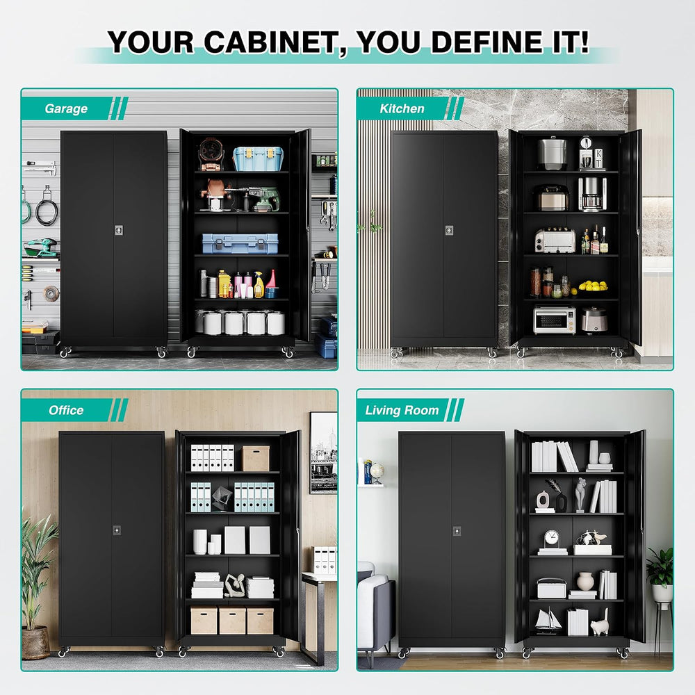 75" Tall Metal Storage Cabinet with Wheels,Rolling Garage Storage Cabine...