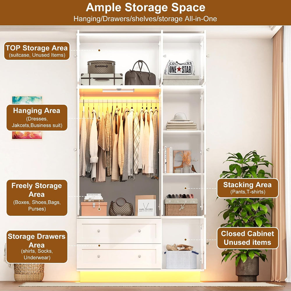 92.2" Tall Armoire Wardrobe Closet with Mirror & Motion Sensor Light...