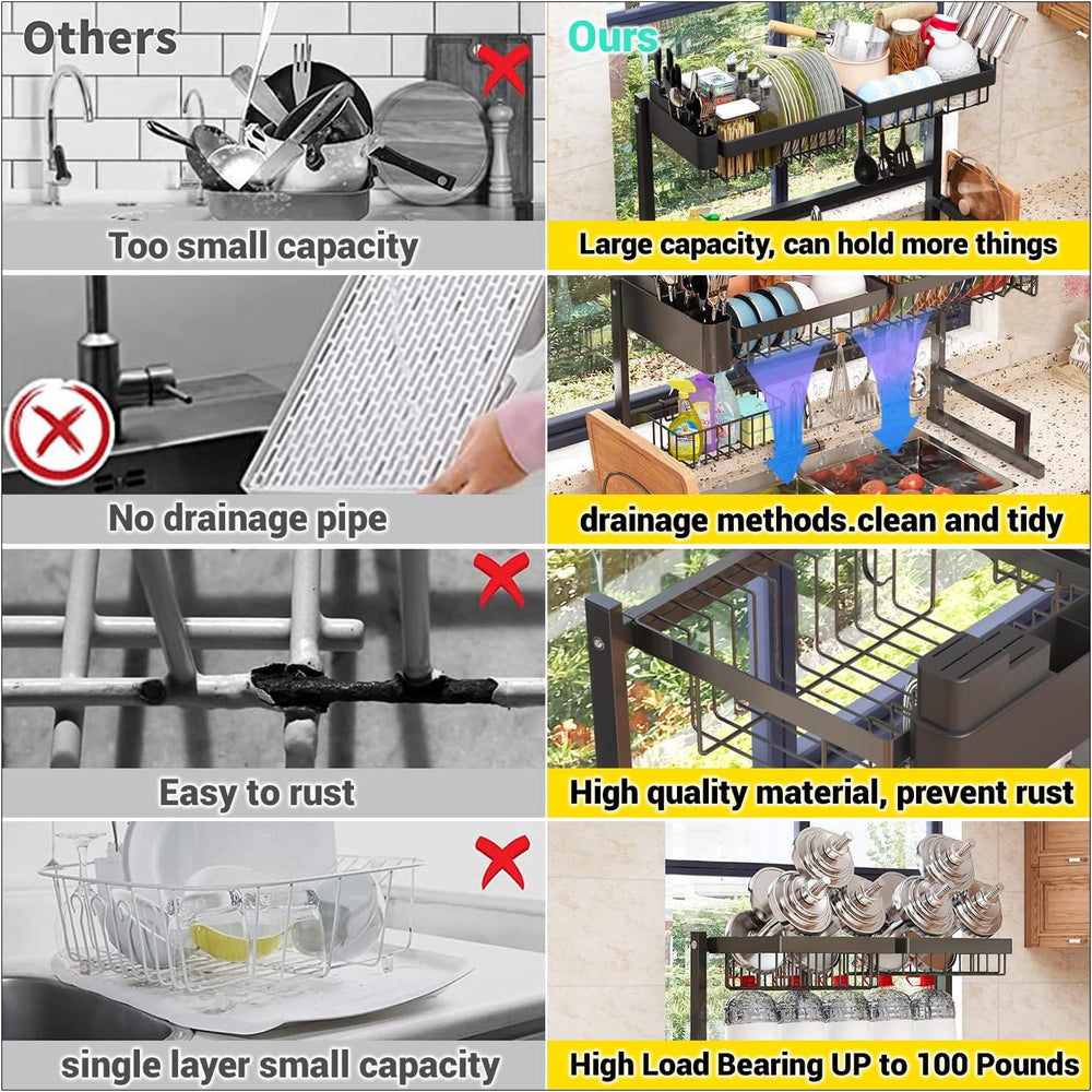 ilvvan Over Sink Dish Drying Rack (Expandable Height/Length) Snap-On Design L...