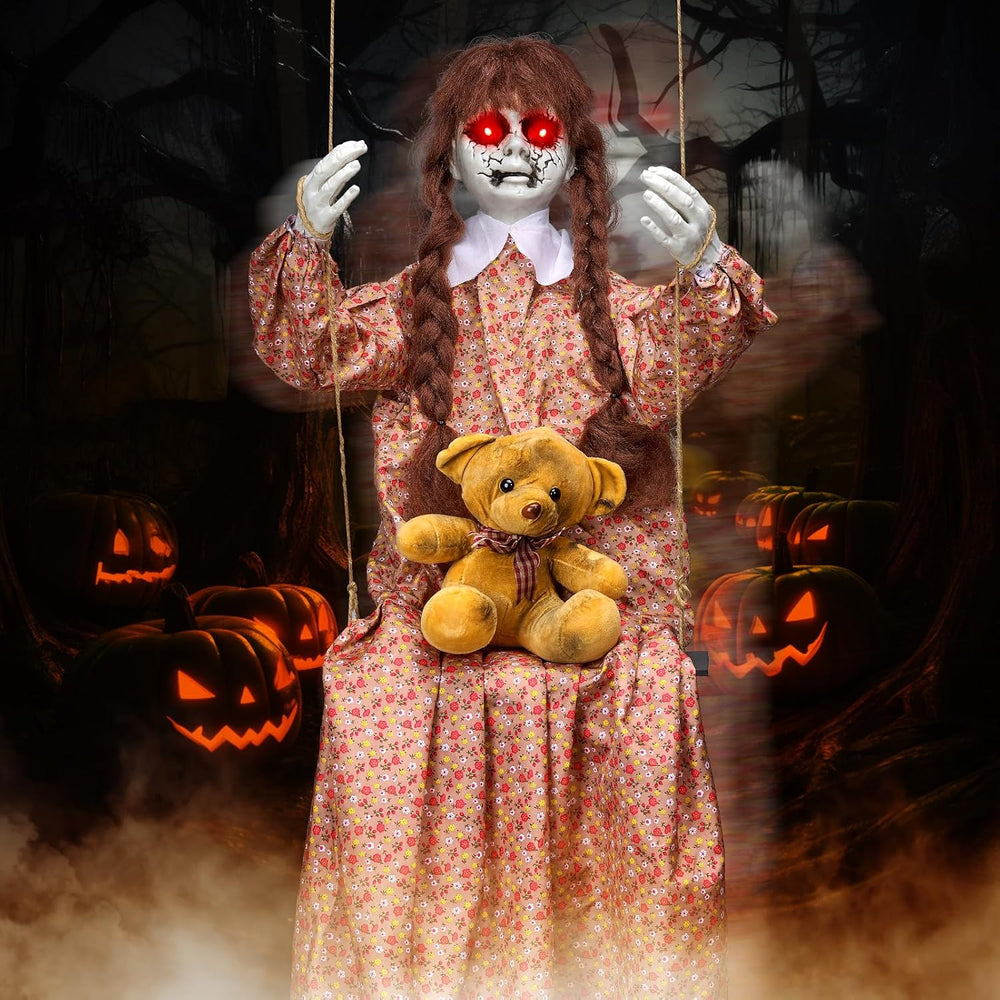 4.8FT Halloween Scary Decorations Outdoor,Hanging Swinging Doll Girl