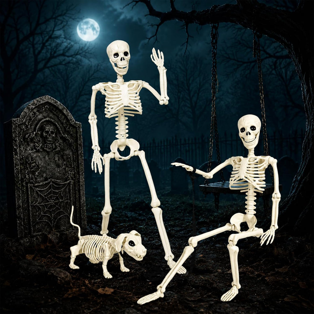 36'' Life-Size Posable Halloween Skeleton Decorations with Dog Skeleton