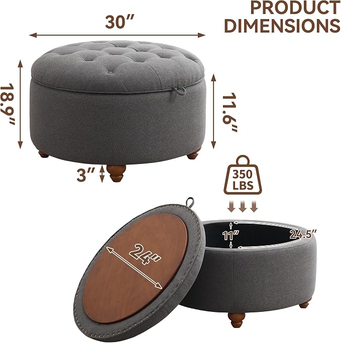 30Inch Round Storage Ottoman