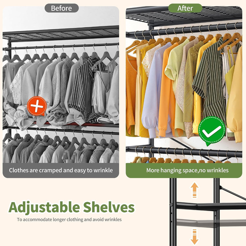 Raybee Clothes Rack, Rolling Portable Closet with Wheels, Double Rod 308LBS