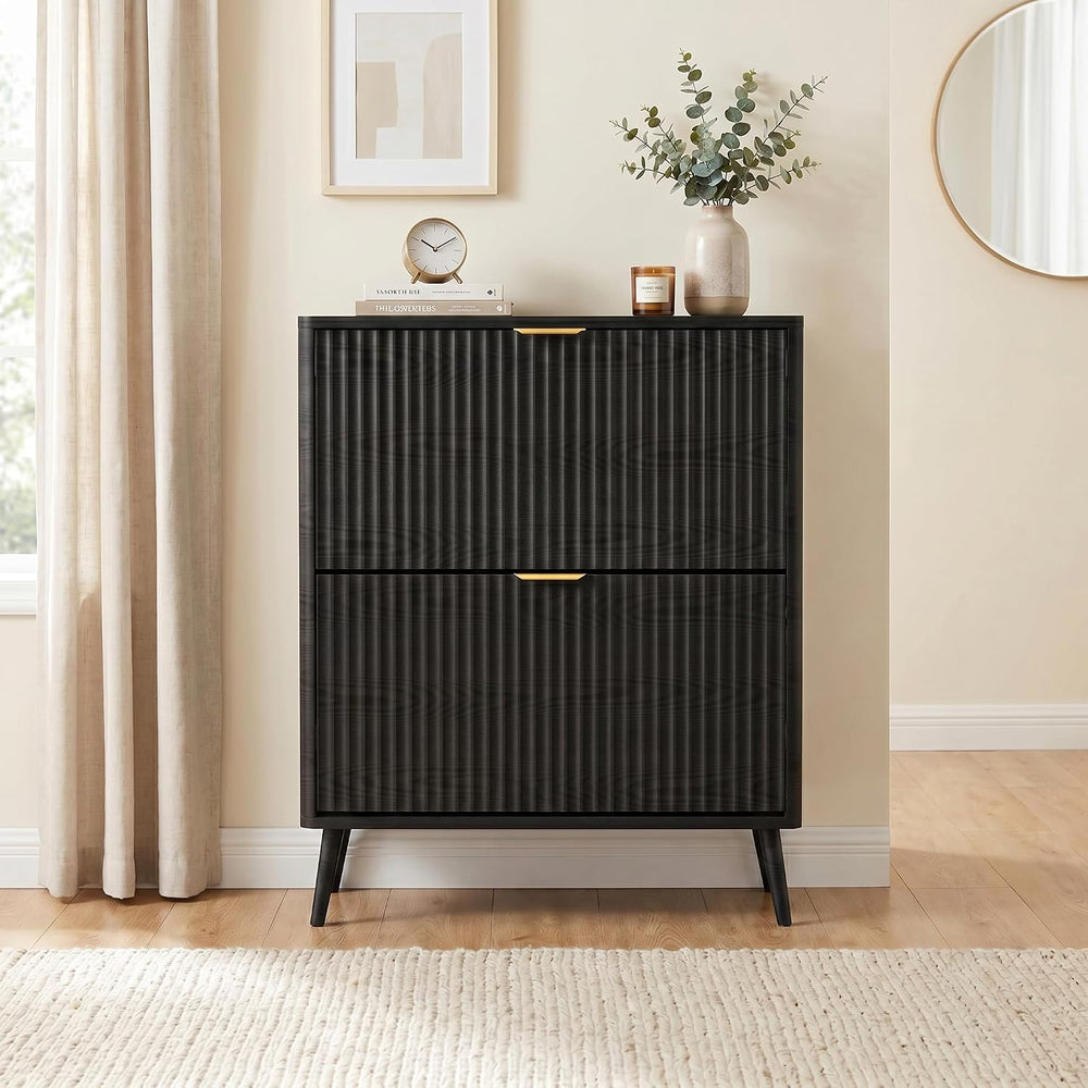 KIGOTY Narrow Shoe Storage Cabinet, Shoe Cabinet with 2 Flip Drawers, Freesta...