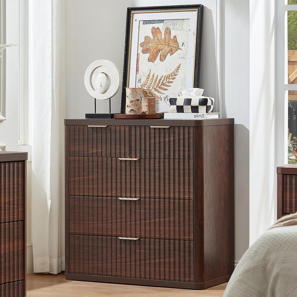 LEYAOYAO Fluted 5 Drawers Dresser for Bedroom Set of 2, 34" Tall Modern ...