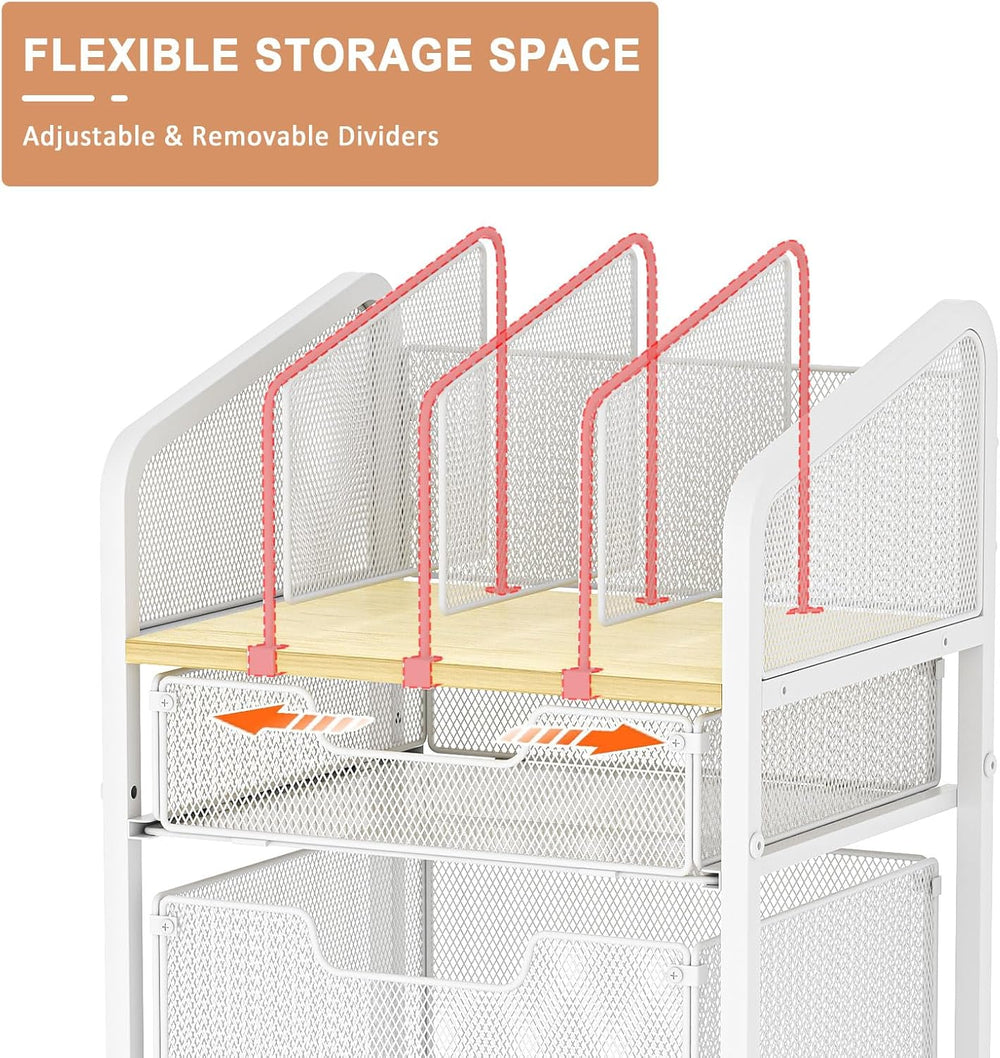 Rolling File Cabinet with Adjustable Dividers, Mobile Filing Cabinet with 2 S...