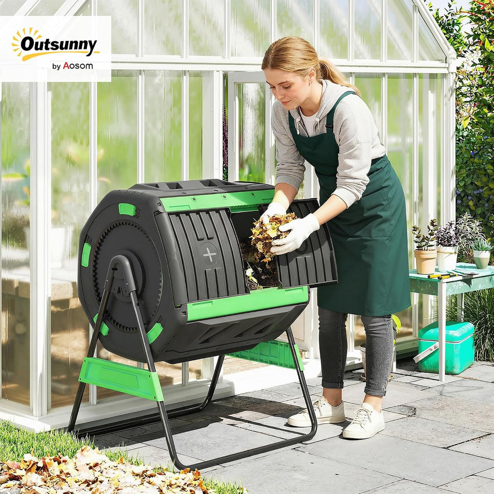 Outsunny Compost Bin Outdoor, 53 Gal Dual Chamber Compost Tumbler, Green