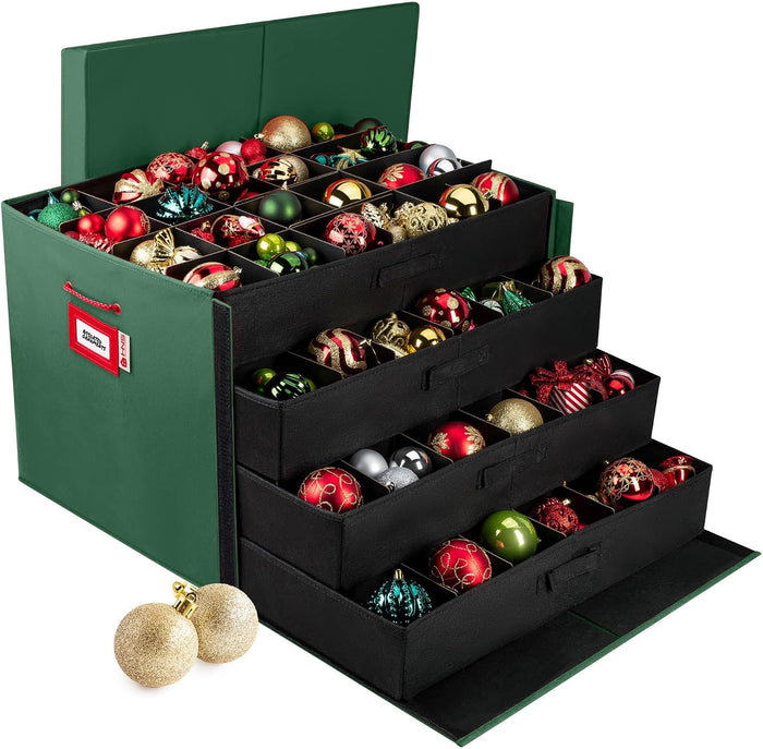 HOLDN’ STORAGE Christmas Ornament Storage Box with Dividers, Stores Ornaments up to 96 of 3 Inch Large Christmas Ball Storage Containers with 4 Trays - Green