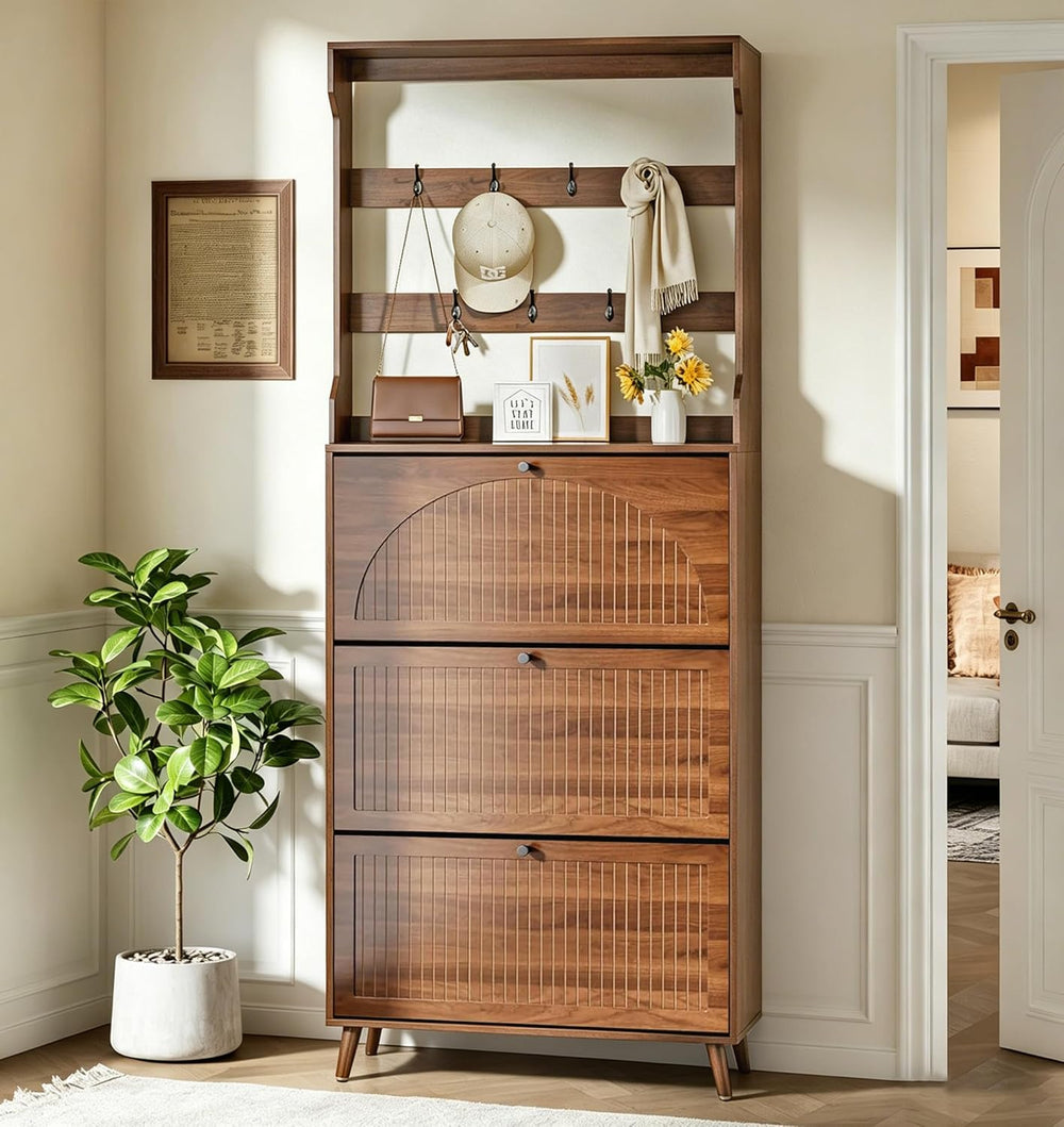 81.8'' Tall Shoe Cabinet with Coat Rack, Narrow Shoe Storage Cabinet ...