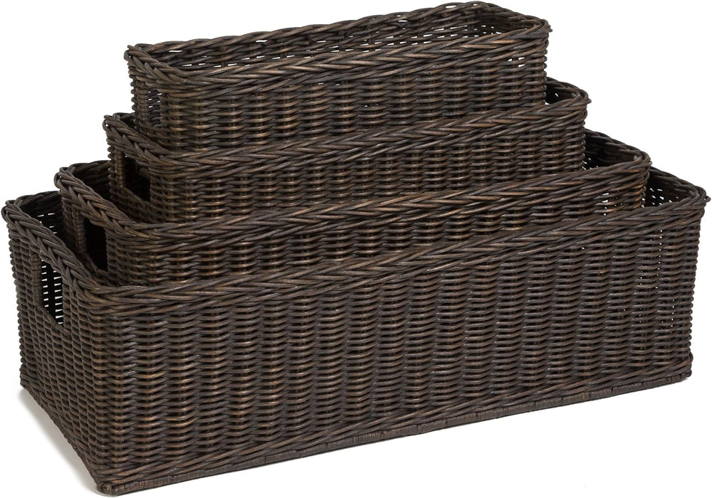 The Basket Lady Long Low Wicker Basket, XL, Walnut Brown