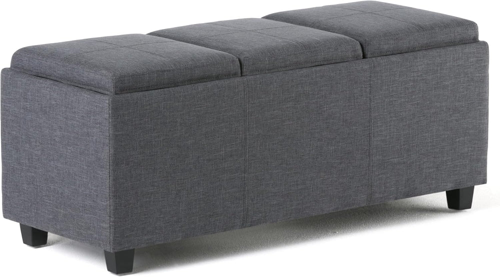SIMPLIHOME Avalon 42 Inch Wide Contemporary Rectangle Storage Ottoman in Slate