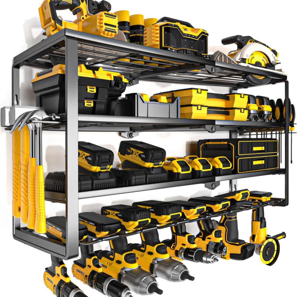4 Layer Power Tool Organizer Wall Mount, Cordless Drill Hanger Storage Rack, ...