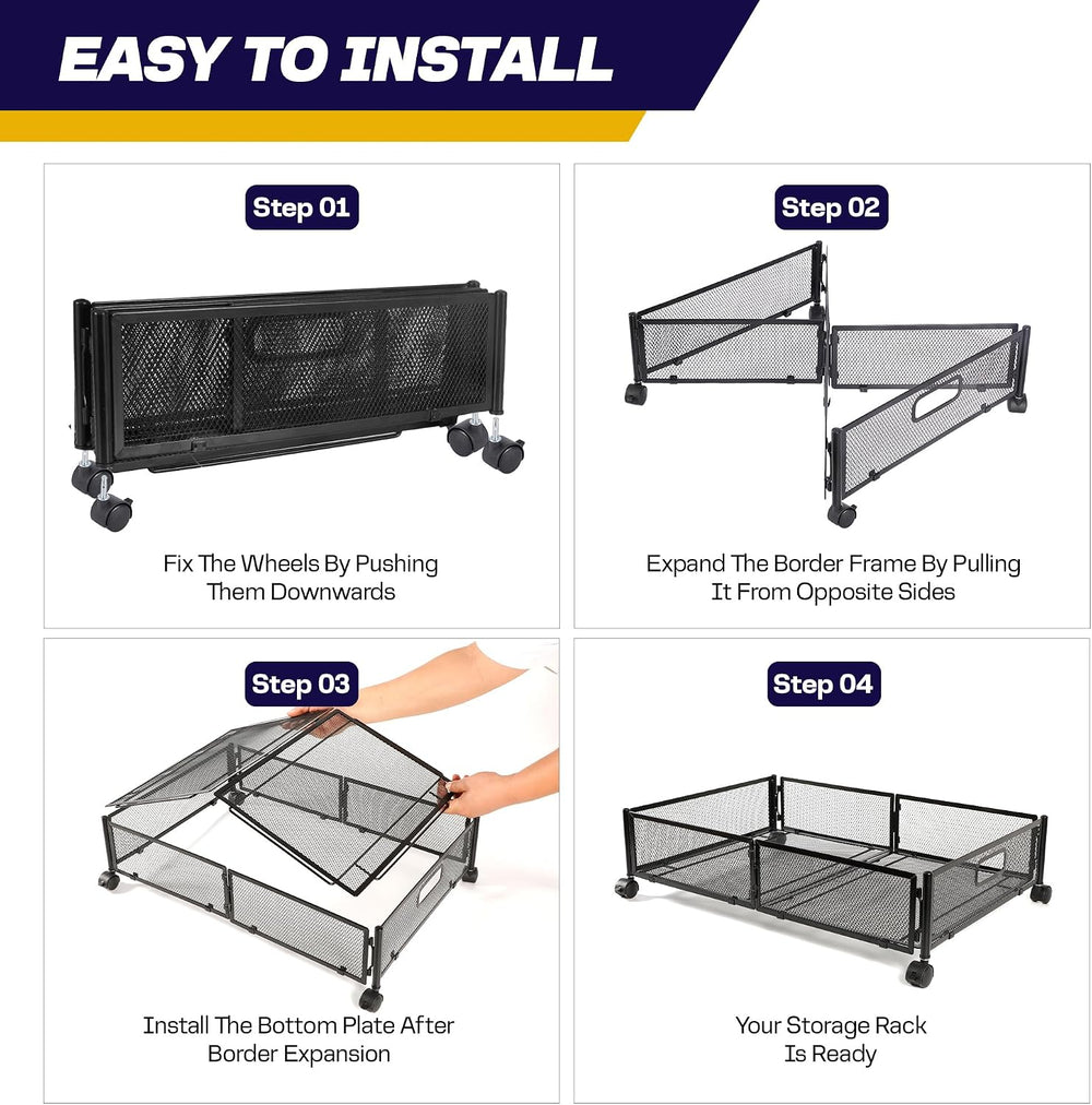 2pcs Large UnderBed Storage with Wheels - Sturdy Black Under Bed Storage with...