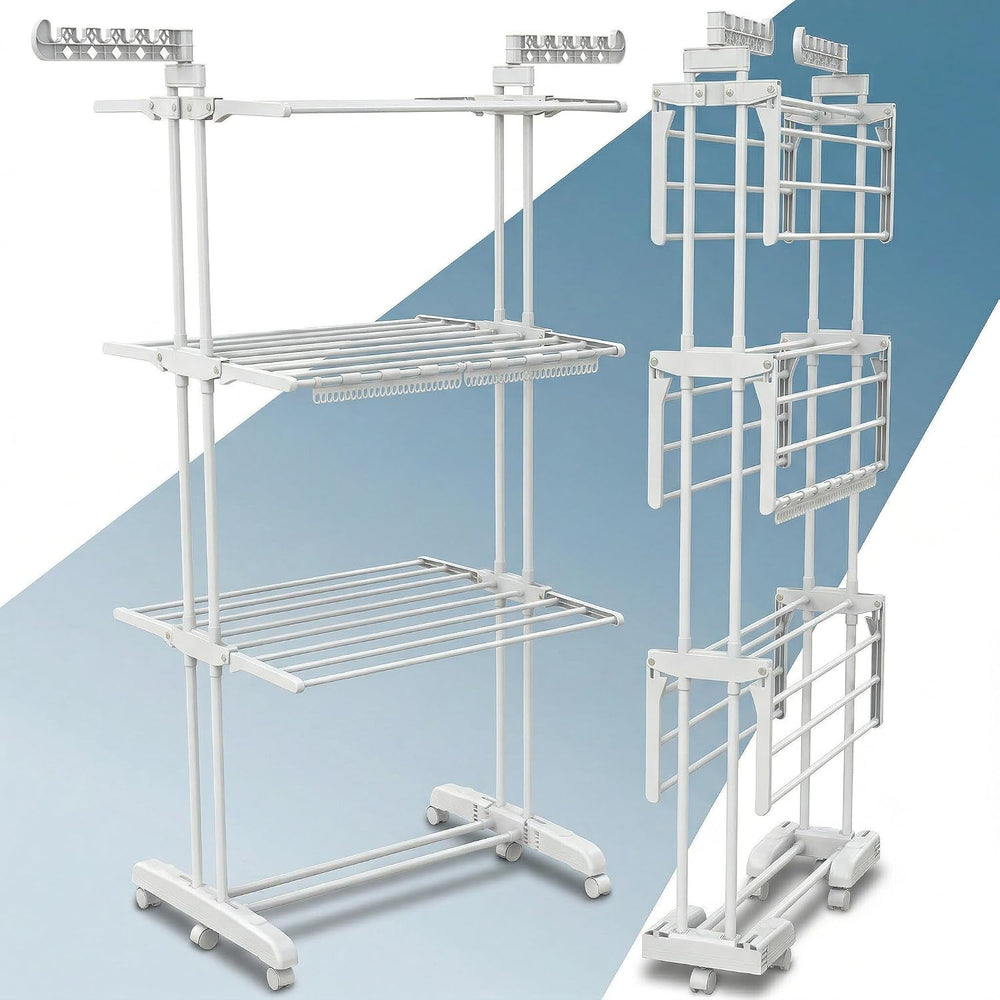 PORTENTUM Clothes airer drying rack with 4 tiers and 24 drying bars – Up to 4...
