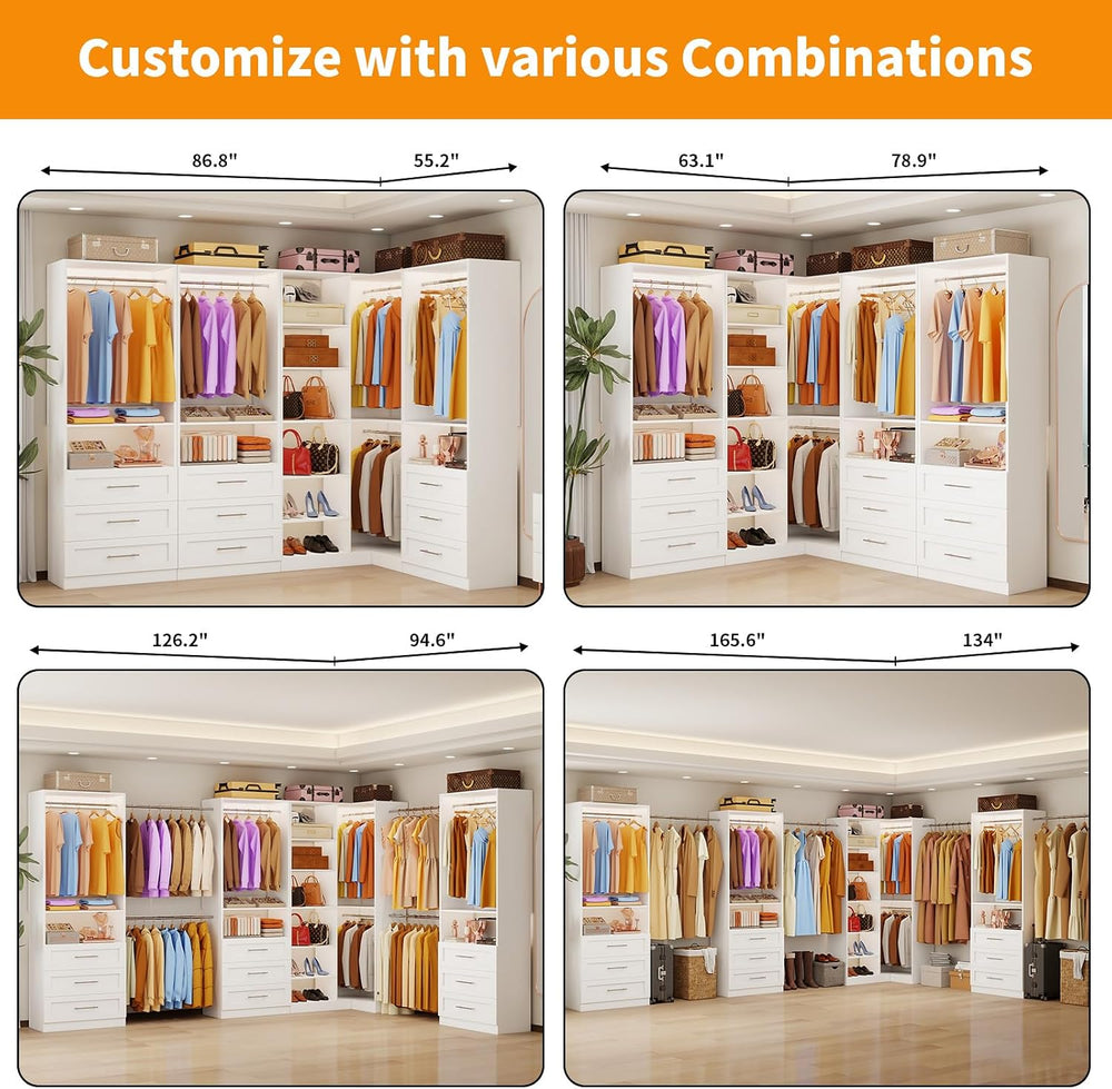 Closet System with 9 Drawers, Corner Closet Organizer Systems with 9 Shelves ...