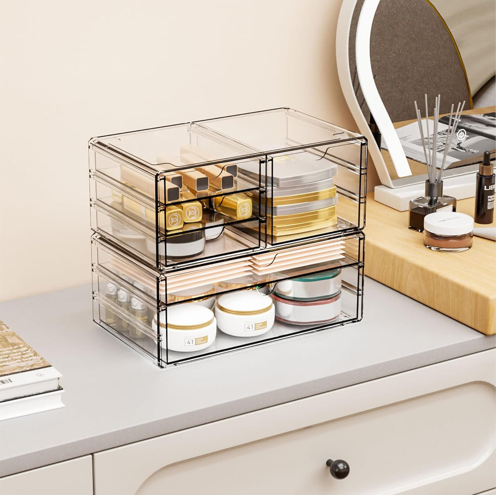 2 Pack Acrylic Drawer Organizer With 6 Drawers,Stackable 11.1” Large Clear St...