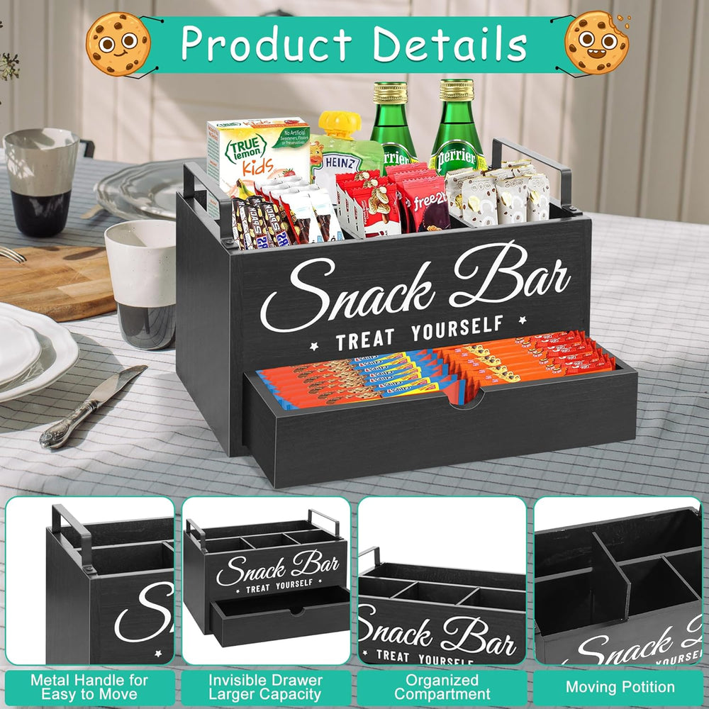 Snack Organizer for Countertop, Wood Pantry Storage Bins with Handles, Snack ...