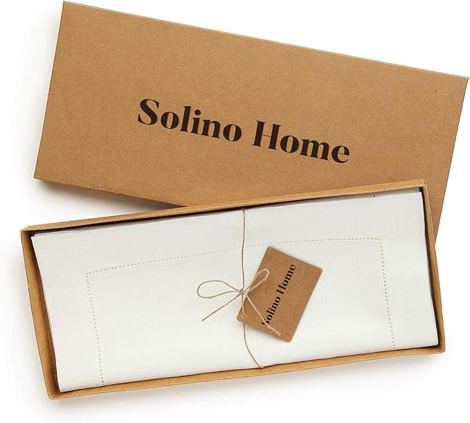 Solino Home Linen Ivory Table Runner 36 Inches - Classic Hemstitch, 100% Pure...