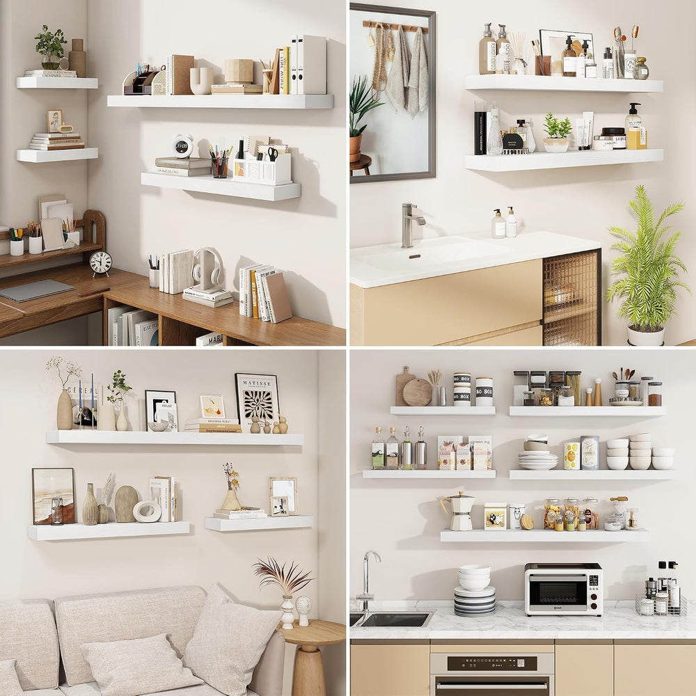 Floating Shelves for Wall, Wall Mounted Wood Shelves, White, Set of 2, 30in