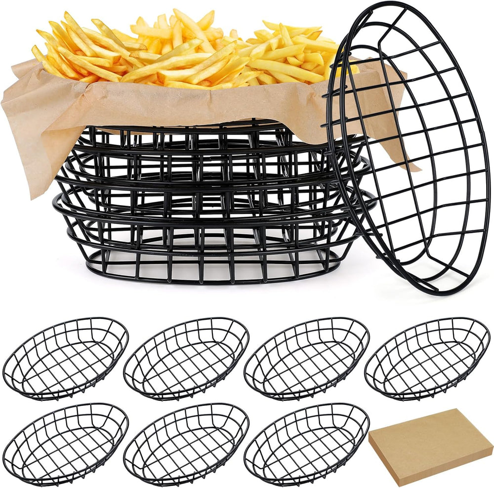 Hushee 12 Pcs Wire Fast Food Baskets Bulk, Bread Chip Basket, Black Oval