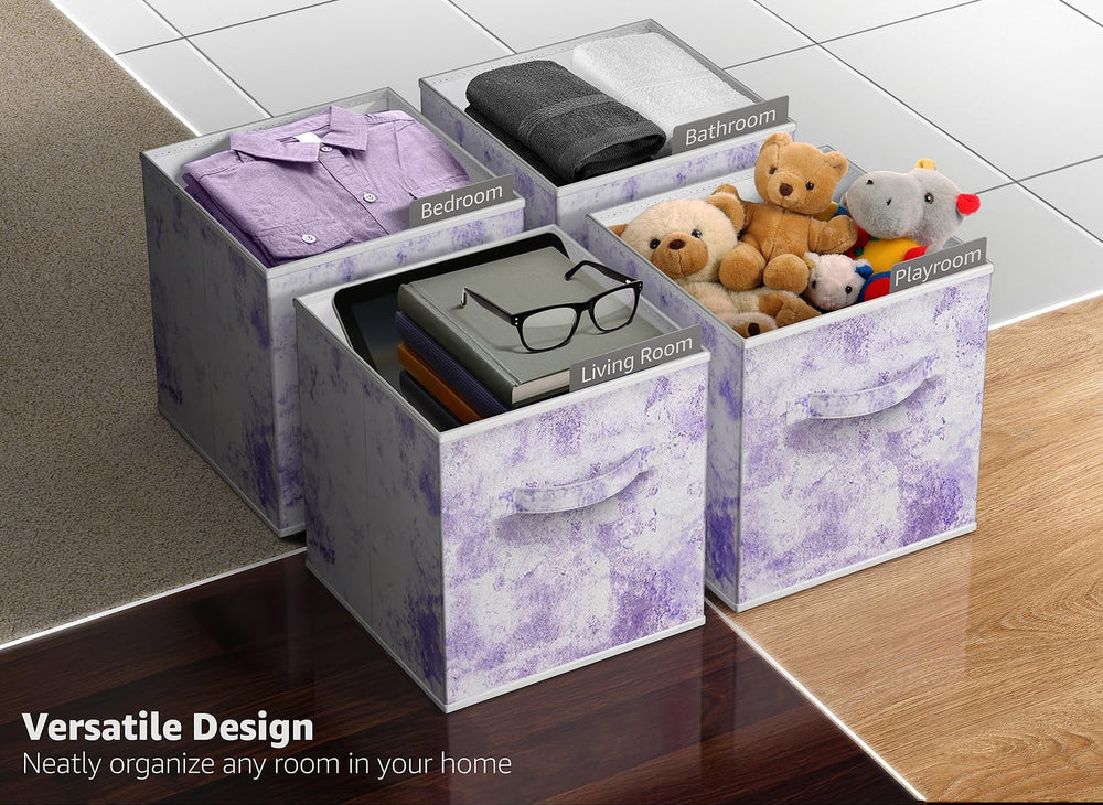 Sorbus 11 x 11 Storage Cubes, Foldable Fabric Bins (4 Pack, Tie-Dye Purple)